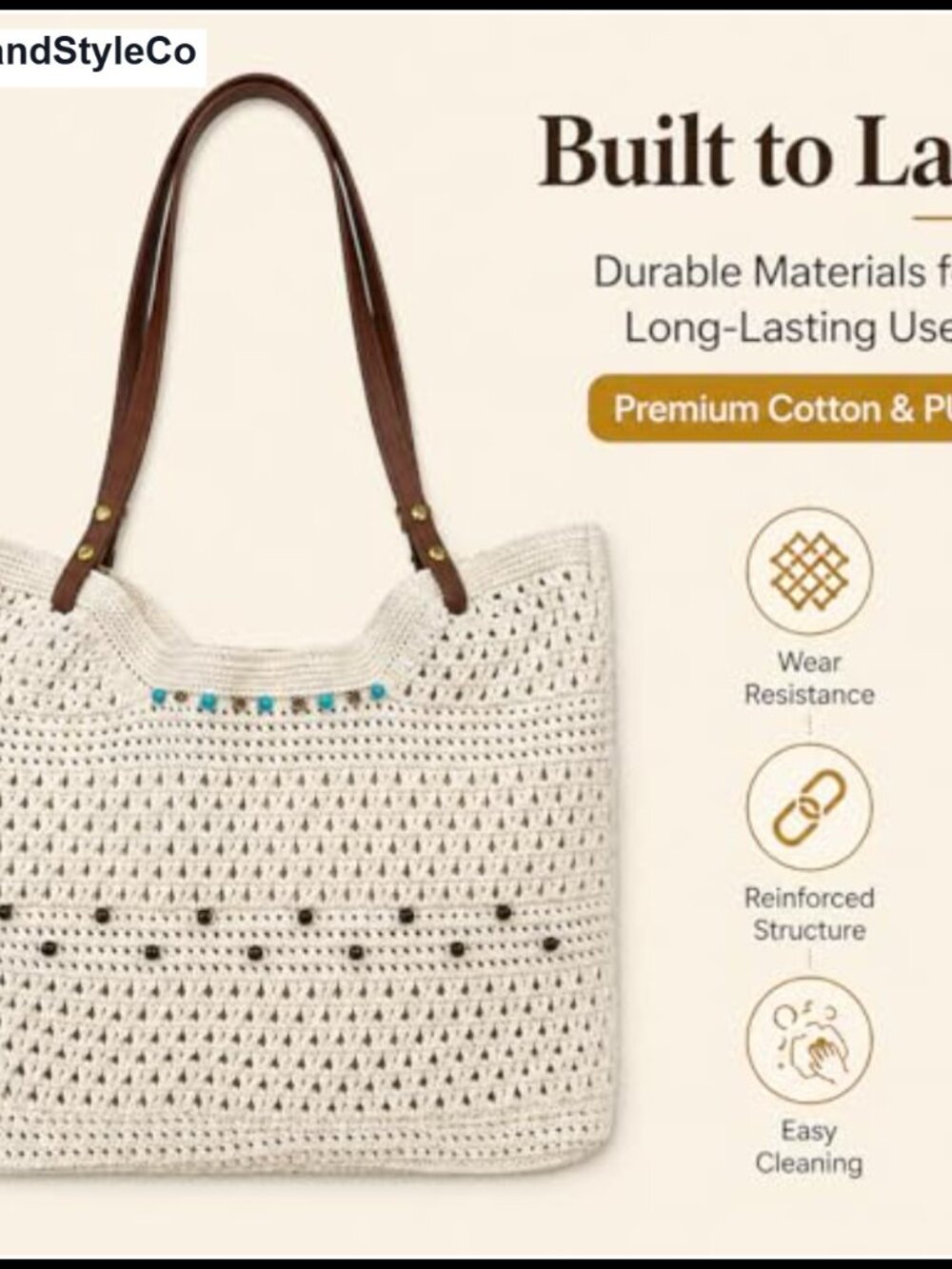 Bohemian Crochet Knit Tote Breathable Mesh Beach Travel Bag Large Foldable - Picture 5 of 6